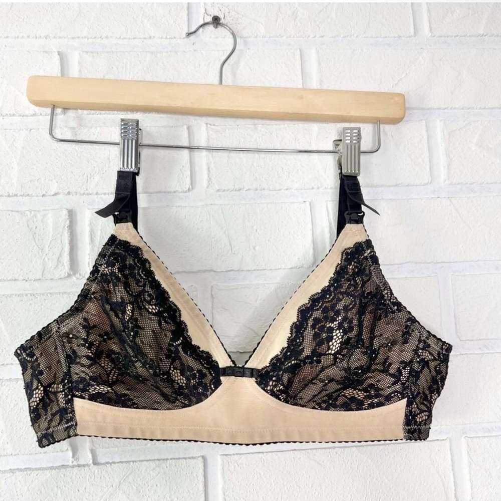 THYME materinity black nude lace nursing bra 36 B